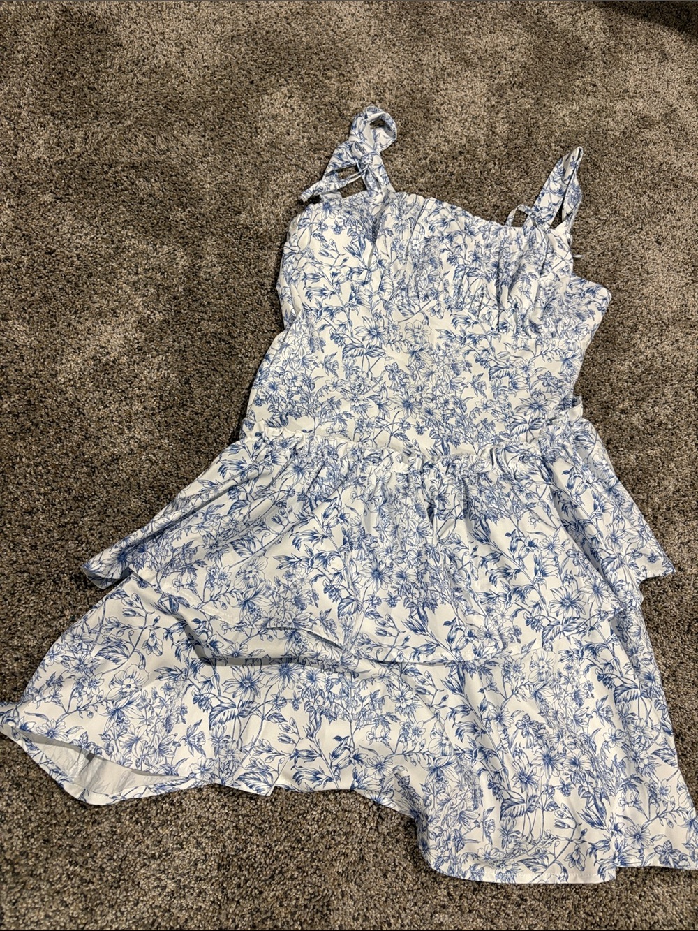 SHEIN White and Blue Floral Smocked Sundress